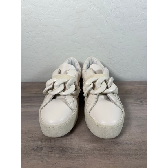 ALL BLACK Link Sneak Ivory Leather Chain Slip On Platform Sneakers Size 36 5.5-6 - Picture 4 of 8